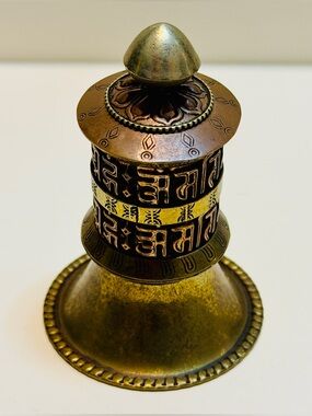 Tibetan Prayer Wheel Brass Copper Mantra Decor 4” Buddhist Spiritual